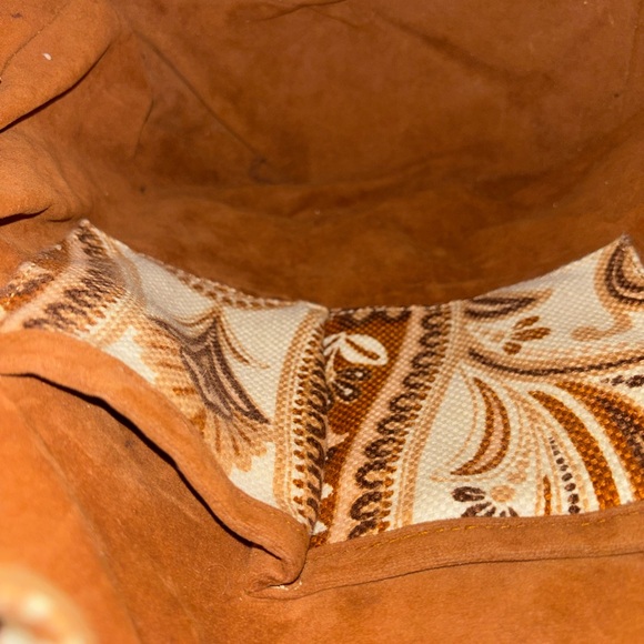 Spartina 449 Beige and Light Blue Paisley Canvas Drawstring Backpack - Picture 7 of 9